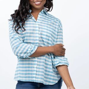 TROVATA Blake Oversized Long Sleeve Button down Blouse Gingham Top size S Small